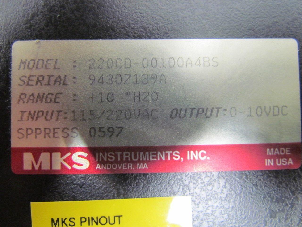 MKS 220CD-00100A4BS Capacitence Manometer+10"H20 Type 220CD