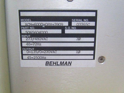 Behlman ACM-6000-08V-3909 5065604000 AC Power Source Ser No 03765C