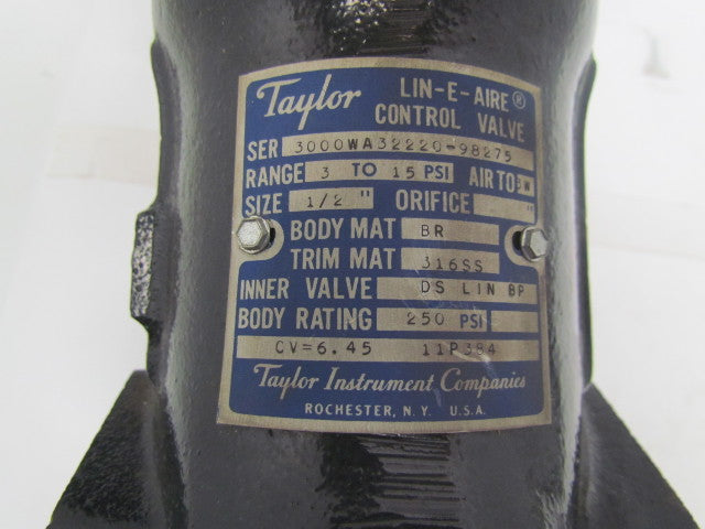 Taylor Actuator No 15S621 Air-To-Lower 1/2" 3-Way Valve Lin-E-Air Control Valve