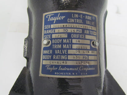 Taylor Actuator No 15S621 Air-To-Lower 1/2" 3-Way Valve Lin-E-Air Control Valve
