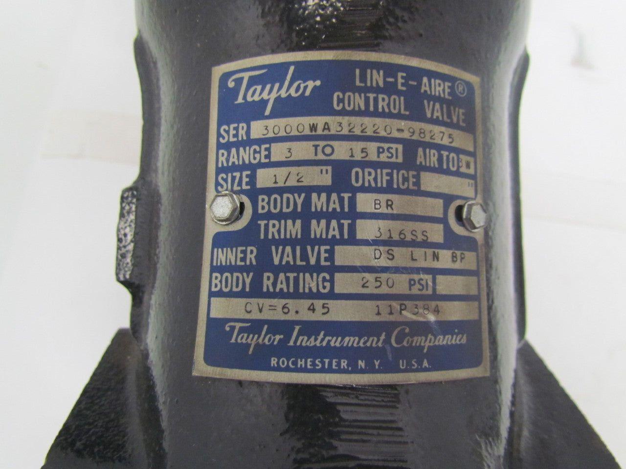 Taylor Actuator No 15S621 Air-To-Lower 1/2" 3-Way Valve Lin-E-Air Control Valve