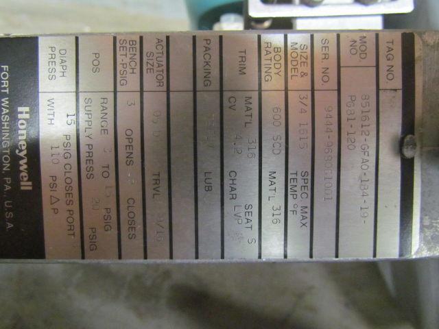 Honeywell 851612-GFA0-1B4-19-P 8"Pneumatic Actuator 3/4" 3Way Valve & Positioner