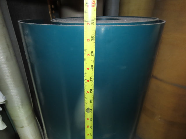 3-Ply Blue-Green PVC Rubber Smooth Top Conveyor Belt 30.75"W 47'Length 2-Sided