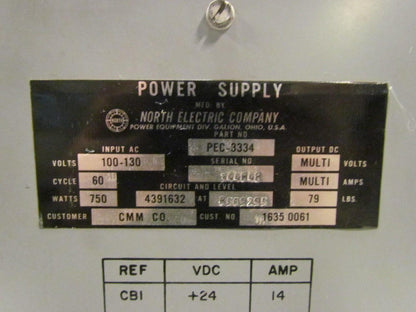 North Electric PEC 3334 CNC Cincinnati Power Supply In 100-130V Multi Output DC
