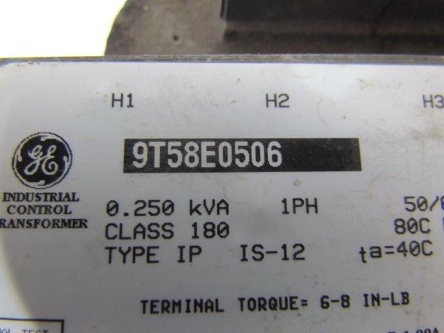 General Electric 9T58E0506 Transformer 0.25 KVA 200/400/480V Pri 120V Sec 1PH