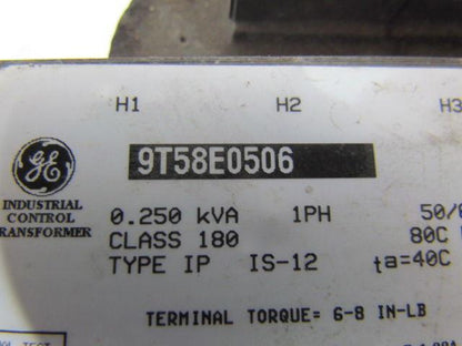 General Electric 9T58E0506 Transformer 0.25 KVA 200/400/480V Pri 120V Sec 1PH