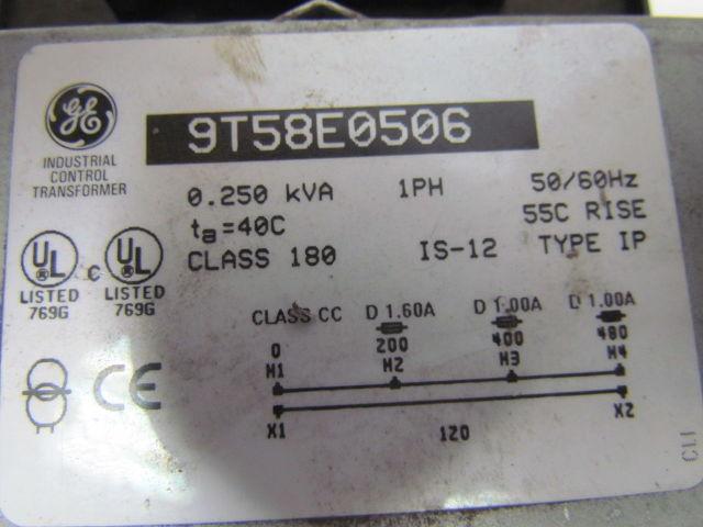 General Electric 9T58E0506 Control Transformer 0.25 KVA HV 200/480 LV 120 1PH