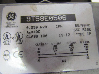 General Electric 9T58E0506 Control Transformer 0.25 KVA HV 200/480 LV 120 1PH