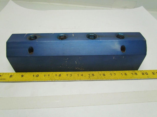 Blue Anodized Aluminium Inline Manifold NPT Ports (2) 1-1/2" In (4) 1/2" Out