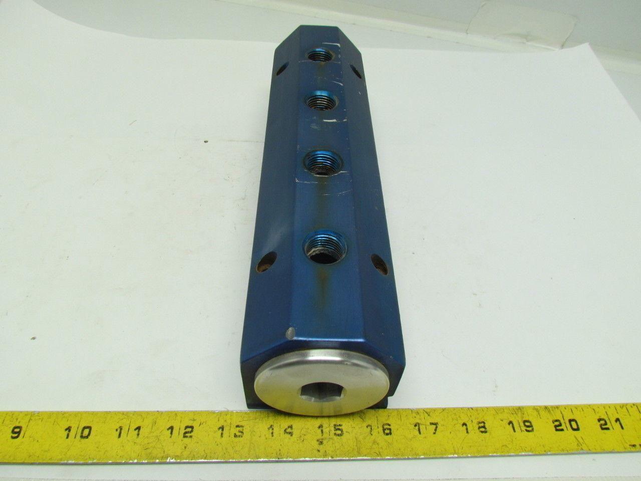 Blue Anodized Aluminium Inline Manifold NPT Ports (2) 1-1/2" In (4) 1/2" Out