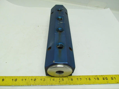 Blue Anodized Aluminium Inline Manifold NPT Ports (2) 1-1/2" In (4) 1/2" Out
