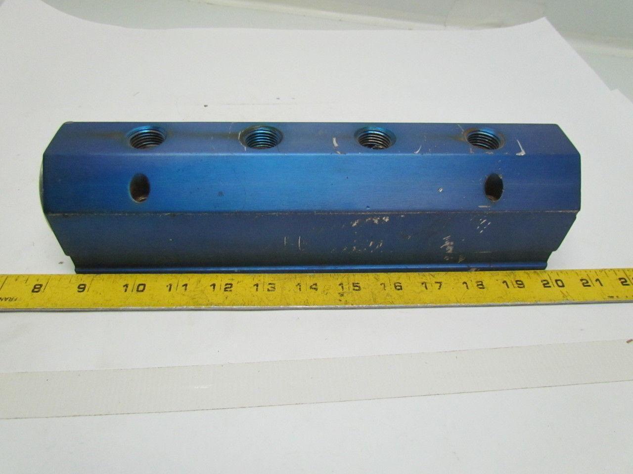 Blue Anodized Aluminium Inline Manifold NPT Ports (2) 1-1/2" In (4) 1/2" Out