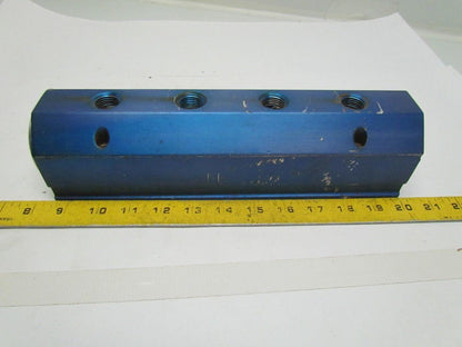 Blue Anodized Aluminium Inline Manifold NPT Ports (2) 1-1/2" In (4) 1/2" Out
