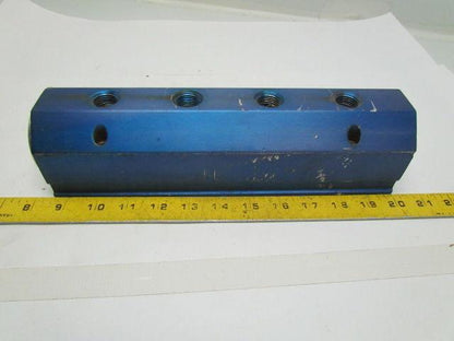 Blue Anodized Aluminium Inline Manifold NPT Ports (2) 1-1/2" In (4) 1/2" Out