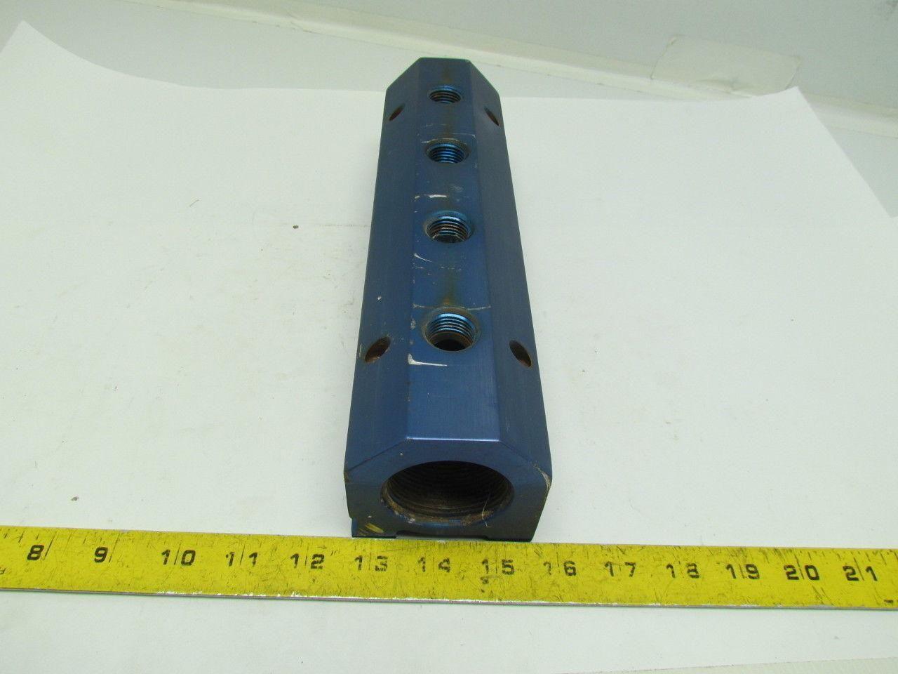 Blue Anodized Aluminium Inline Manifold NPT Ports (2) 1-1/2" In (4) 1/2" Out
