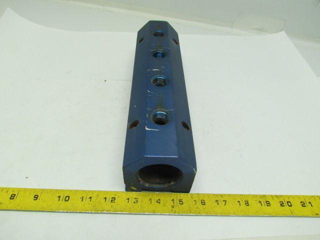 Blue Anodized Aluminium Inline Manifold NPT Ports (2) 1-1/2" In (4) 1/2" Out