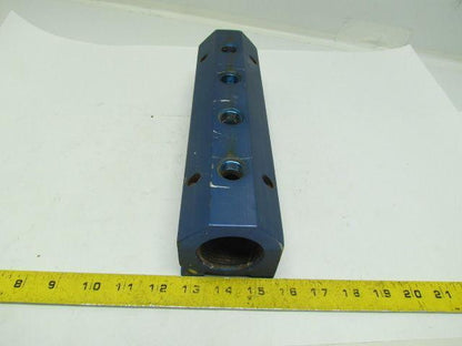 Blue Anodized Aluminium Inline Manifold NPT Ports (2) 1-1/2" In (4) 1/2" Out