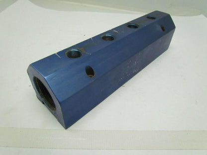 Blue Anodized Aluminium Inline Manifold NPT Ports (2) 1-1/2" In (4) 1/2" Out