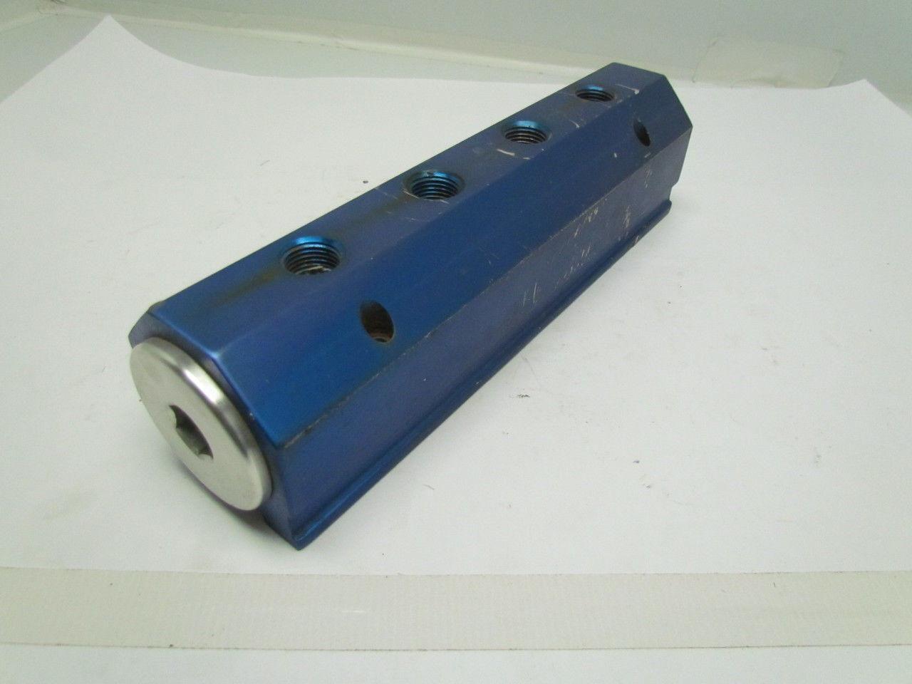 Blue Anodized Aluminium Inline Manifold NPT Ports (2) 1-1/2" In (4) 1/2" Out