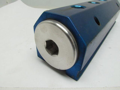 Blue Anodized Aluminium Inline Manifold NPT Ports (2) 1-1/2" In (4) 1/2" Out
