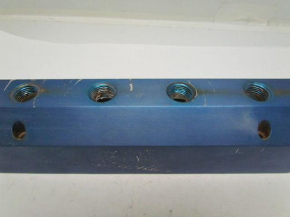 Blue Anodized Aluminium Inline Manifold NPT Ports (2) 1-1/2" In (4) 1/2" Out