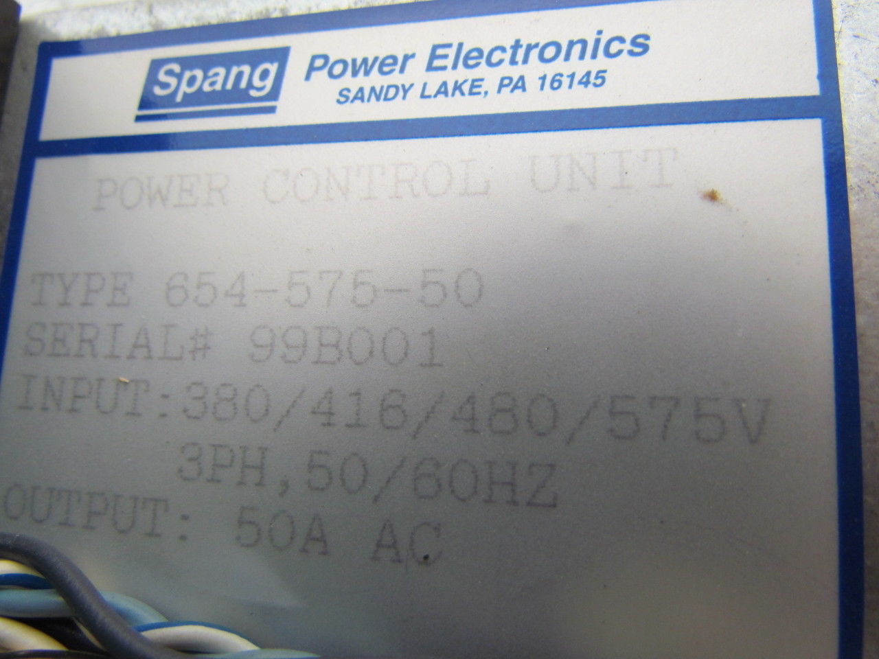 Spang 654-575-50-2 Synchronous Definite Purpose 3PH SCR Power Control Unit