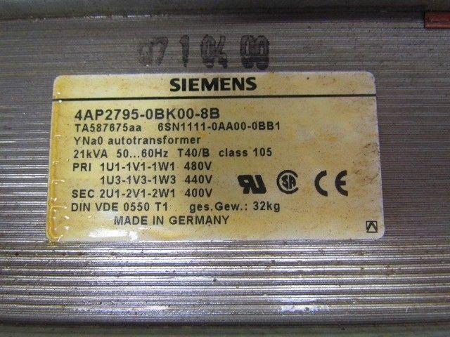 Siemens 4AP2795-0BK00-8B Autotransformer 21KVA 480/440V Pri - 400V Sec