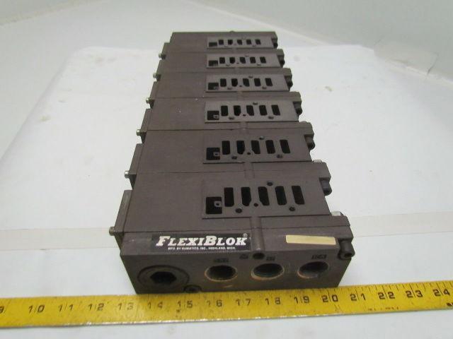 Numatics Flexiblok 005-131B 6 Manifold Blocks w/2 End Caps 1/4" NPTF Mark 15 Ser