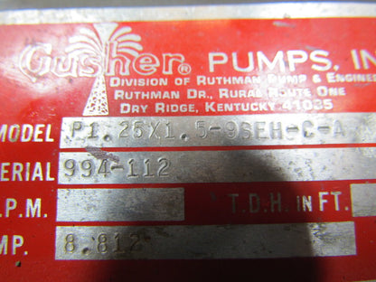 Gusher P1.25x1.5-9SEH-C-A Centrifugal Pump 1-1/2" Inlet NPT 1-1/4" Outlet NPT