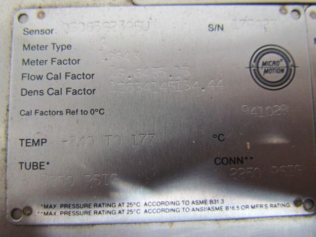 Micro motion DS065S239SU Mass Flow Meter Type4 -240 To 177°C 2250PSIG