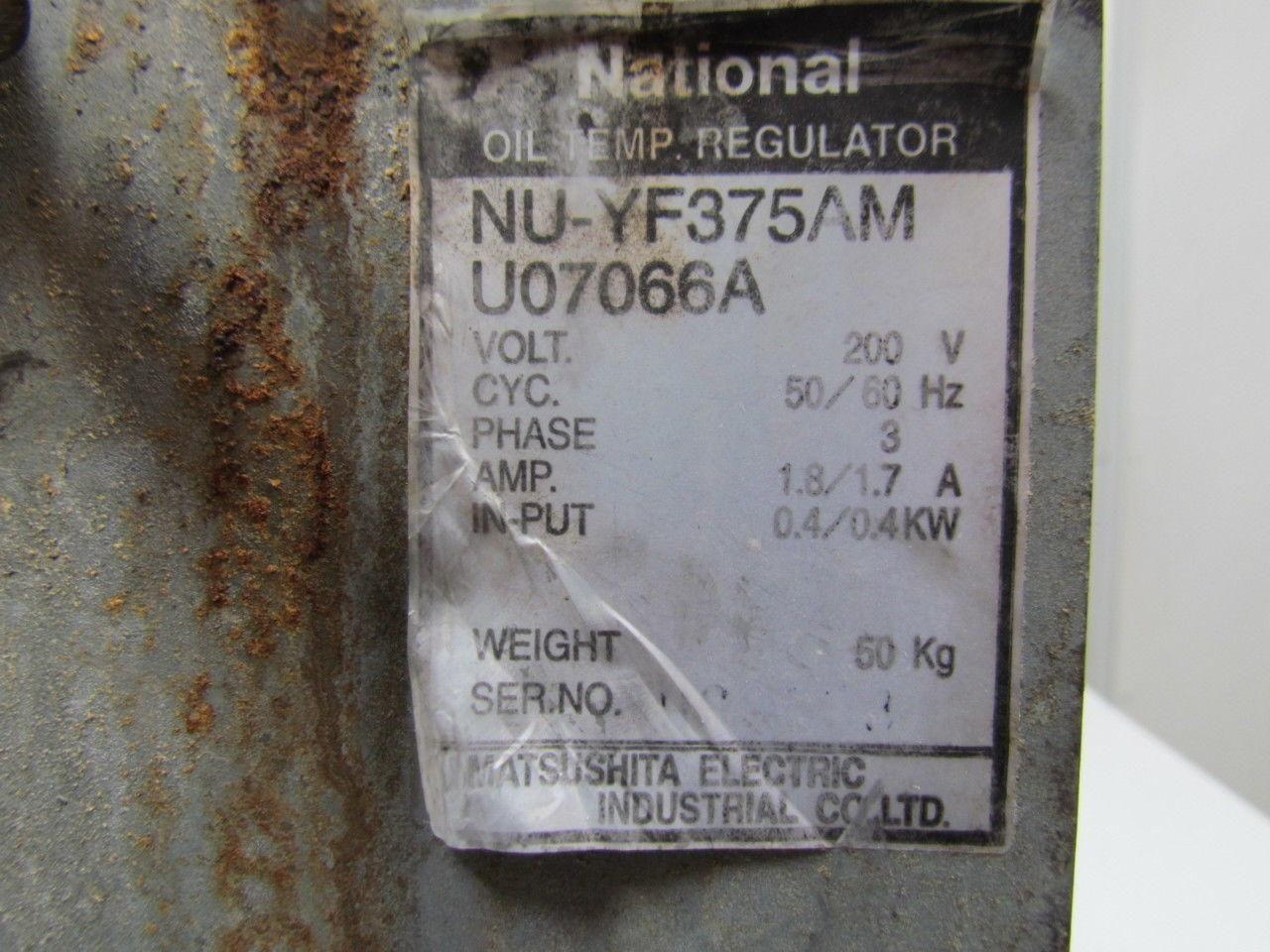 National Nu-YF375AM U07066A Oil Temp Regulator Unit 200VAC Hydraulic Cooling