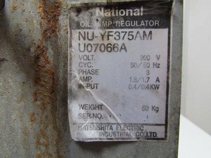 National Nu-YF375AM U07066A Oil Temp Regulator Unit 200VAC Hydraulic Cooling