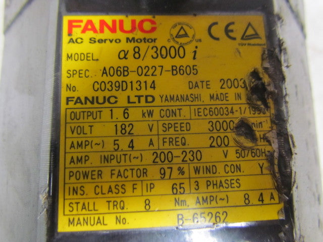 Fanuc A06B-0227-B605 AC Servo Motor W/Pulsecoder A860-2014-T301