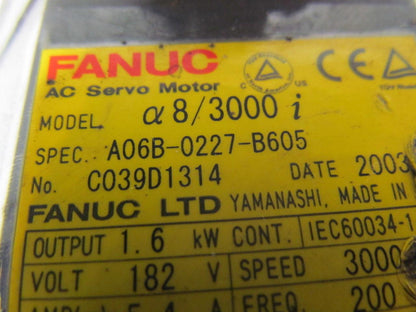 Fanuc A06B-0227-B605 AC Servo Motor W/Pulsecoder A860-2014-T301