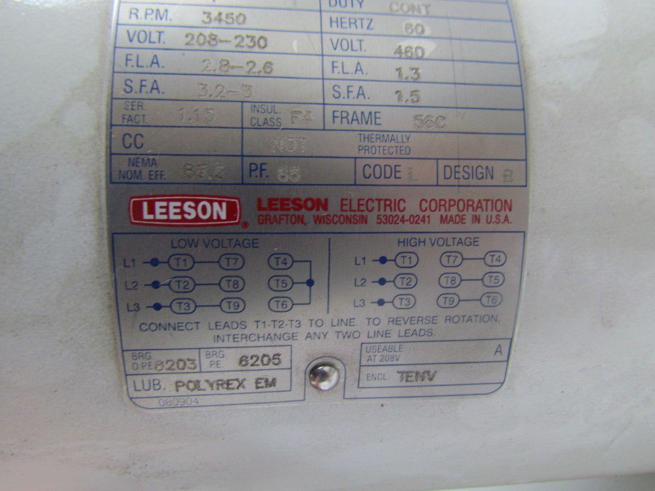 Leeson C6T34VC2H Washdown Electric Motor 1HP 230/460V 3PH 3450RPM 56C