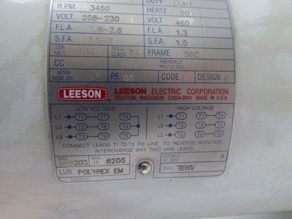 Leeson C6T34VC2H Washdown Electric Motor 1HP 230/460V 3PH 3450RPM 56C