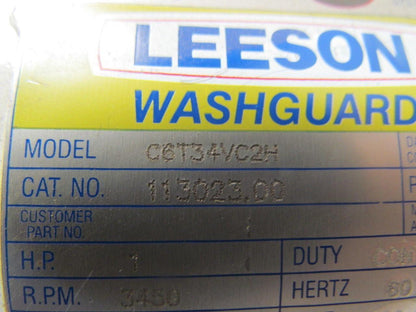 Leeson C6T34VC2H Washdown Electric Motor 1HP 230/460V 3PH 3450RPM 56C