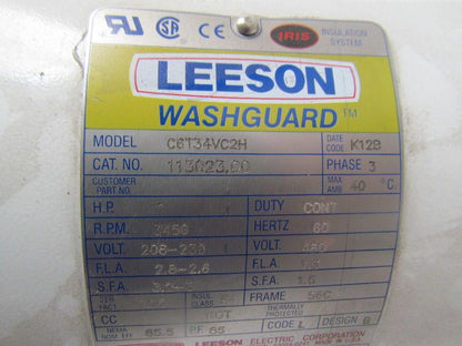 Leeson C6T34VC2H Washdown Electric Motor 1HP 230/460V 3PH 3450RPM 56C