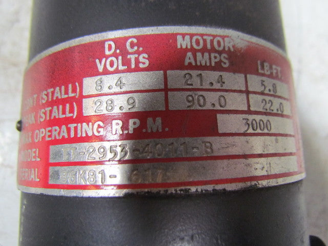 Kollmorgen TT2953-4011-B 3000RPM Max Cont(Stall) 22LB/FT Servo Motor