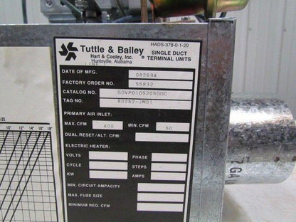 Tuttle & Bailey SDV P0105205OOC Single Duct 400CFM Terminal Unit Internal Damper