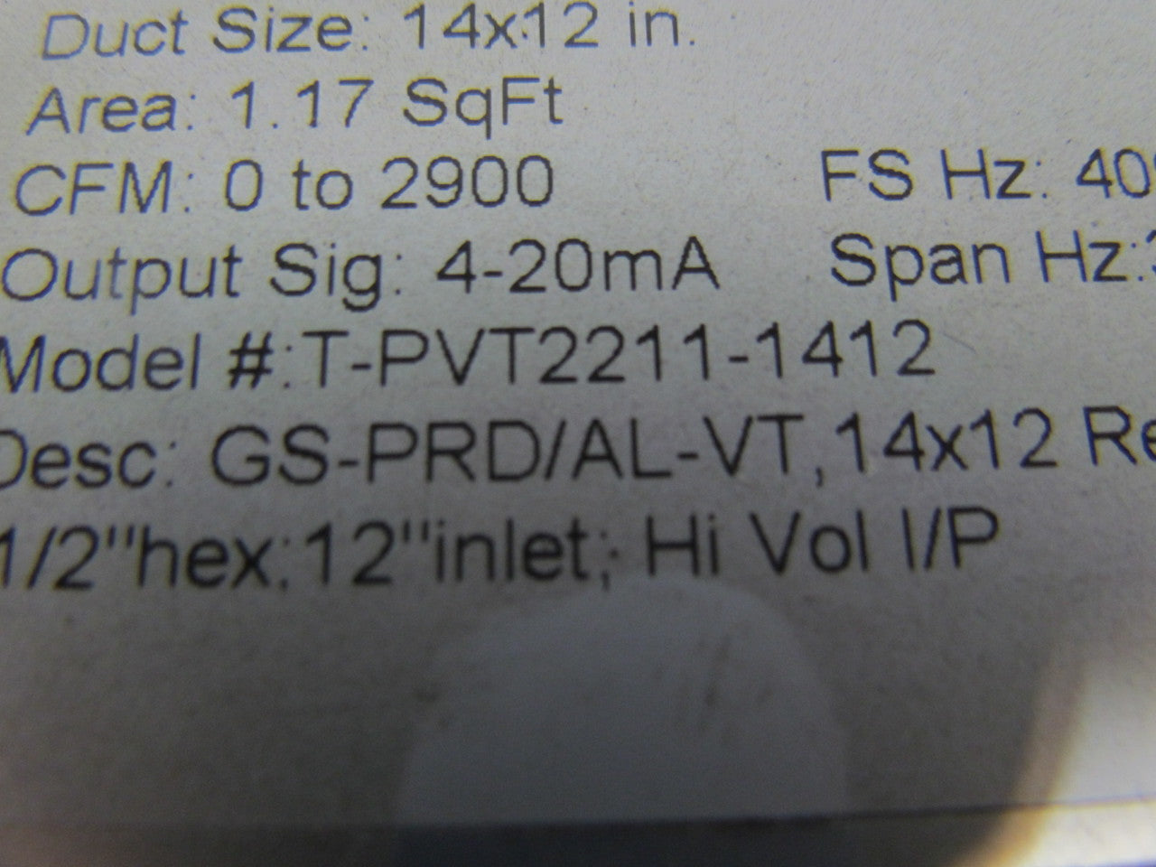 TEK-AIR T-PVT2211-1412 Vortec Air Flow Transmitter Valve 14"x12" 0-2900cfm