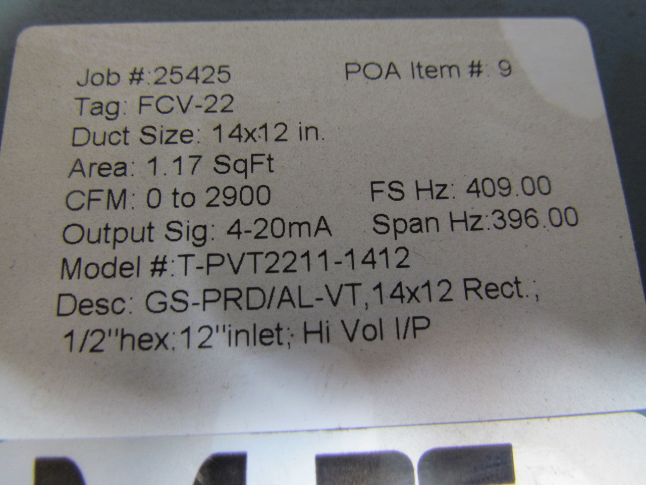 TEK-AIR T-PVT2211-1412 Vortec Air Flow Transmitter Valve 14"x12" 0-2900cfm