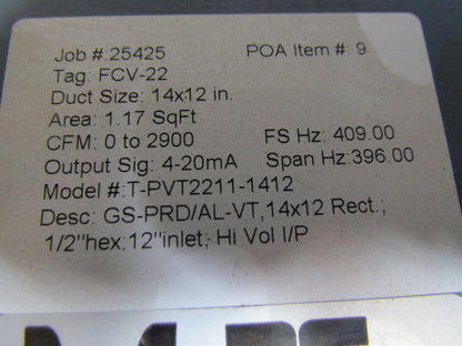 TEK-AIR T-PVT2211-1412 Vortec Air Flow Transmitter Valve 14"x12" 0-2900cfm