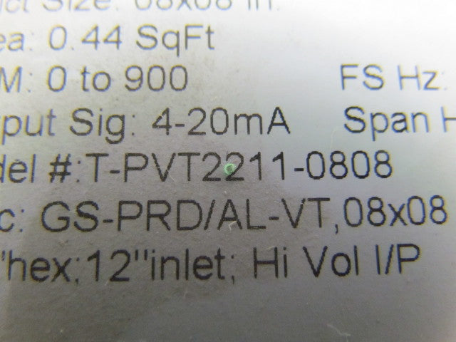 TEK-AIR T-PVT2211-0808 Vortec Air Flow Transmitter Valve 8"x8" 0-900CFM