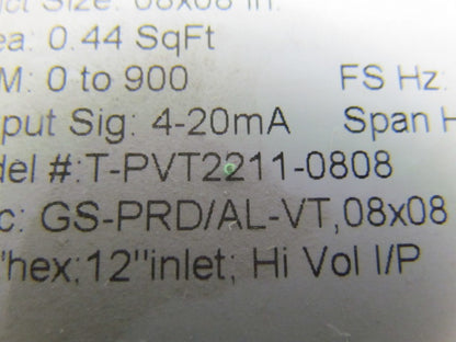 TEK-AIR T-PVT2211-0808 Vortec Air Flow Transmitter Valve 8"x8" 0-900CFM