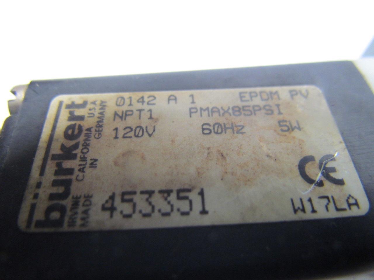 Burkert 0142 A 1 EPDM PV 120V 5W Solenoid Valve Parts Or Repair