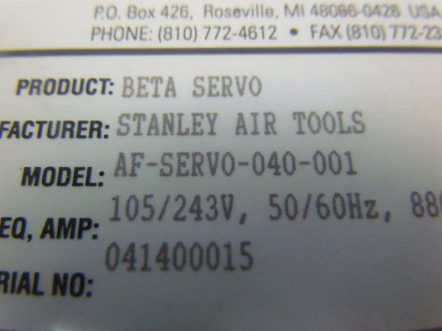 Stanley AF-Servo-040-001 Beta Servo Drive 105/230V 50/60Hz 880/1800VA