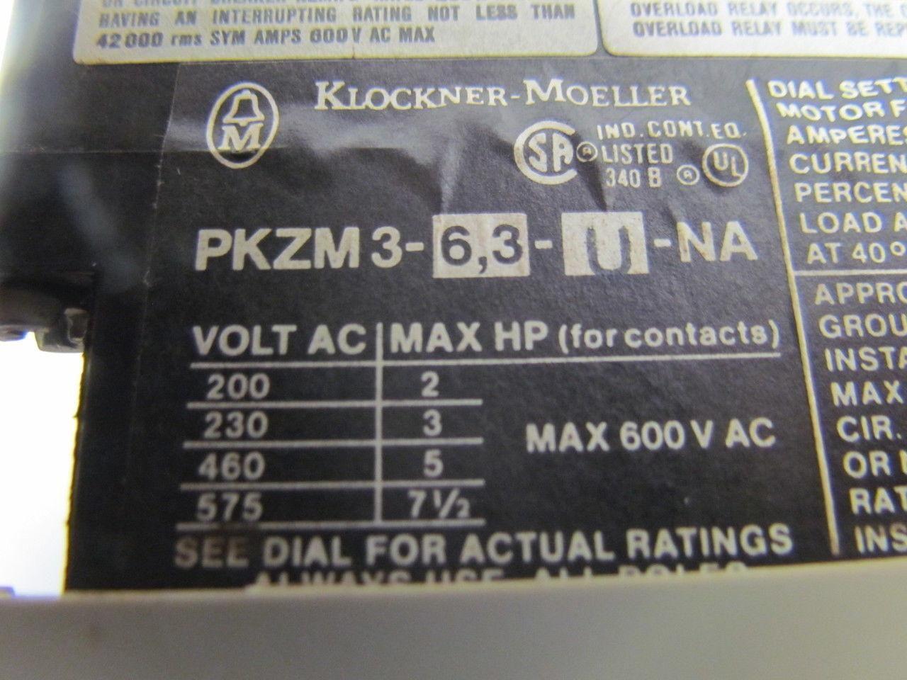 Klockner-Moeller PKZM3-6,3-U-NA 600 Volt Max Contactor