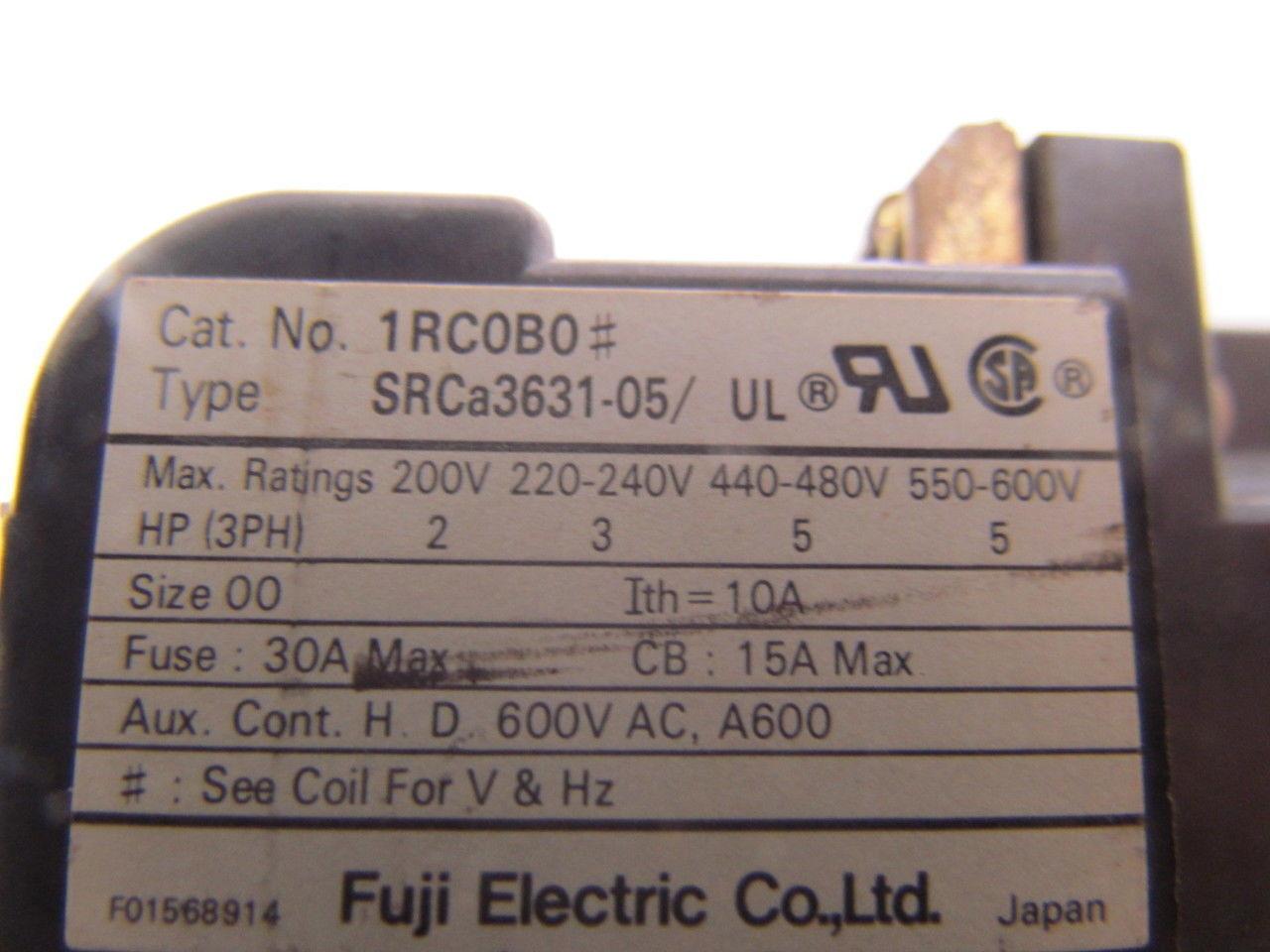 Fuji Electric SRCa3631-05/ 1RCOBO 600VAC Max Contactor