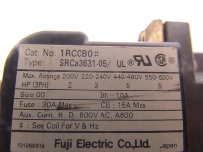 Fuji Electric SRCa3631-05/ 1RCOBO 600VAC Max Contactor